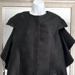 GRACIA Ruffled Cape Blouse Color Black Satin Elegance Style Size S.